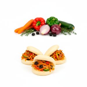 MICRO BAO RELLENO WOK DE VERDURAS "ASIAN BITES" 35gr / 4x4cm BANDEJA 30und (CAJA 2 BANDEJAS)